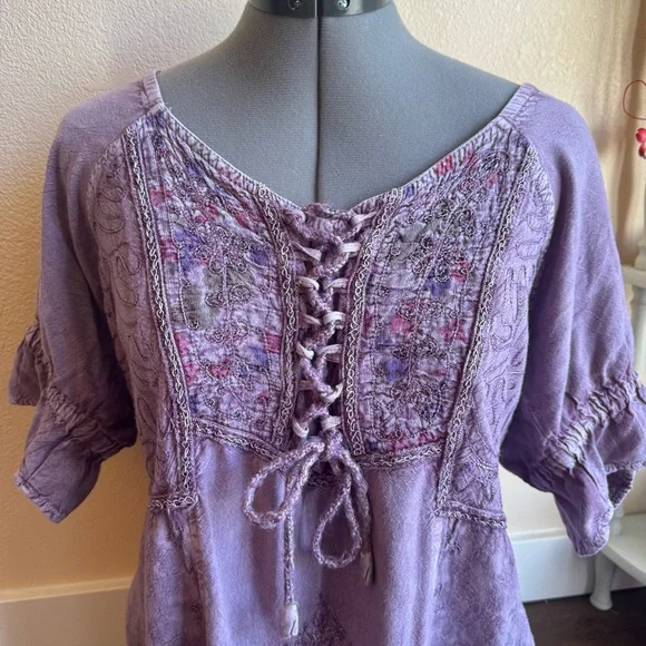 Papa Vancouver Purple Lace Flowy Top Fairycore Boho Romantic Embroidered Blouse - Picture 4 of 12